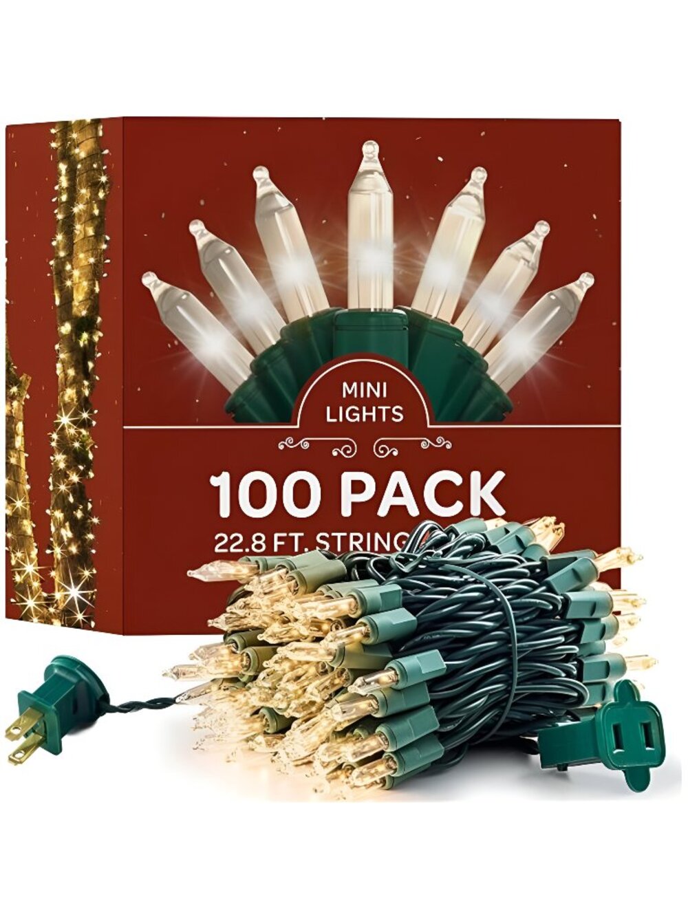 [Set of 100] Warm white Christmas Lights, Mini Lights, 22.8 Ft (Green Wire)